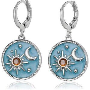 Vintage Sun & Moon Huggie Hoop Earrings | Boho Celestial Coin Dangle Jewelry